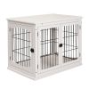 26" Wooden Dog Cage Dog Crate Furniture, Indoor Dog Kennel, Dog Cage End Table with 2 Lockable Doors Entrance & Top Shelf, White