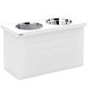 Elevated Dog Bowls with Slow Feeder Mat, Storage Cabinet, 3 Stainless Steel Bowls for Large & Extra Large Dogs, White