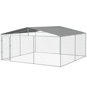 Outdoor Dog Kennel Galvanized Steel Fence with Cover Secure Lock Mesh Sidewalls for Backyard 15' x 15' x 7.5'
