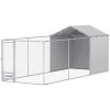 Galvanized Chain Link Large Outdoor Dog Kennel with Waterproof & UV-Resistant Cover, for M&L Dogs, 19.7' x 7.5' x 7.5'
