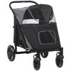 Pet Stroller Dog Carriage One Click Fold with Universal Front Wheels Shock Absorber Brakes Storage Bags Mesh Window.