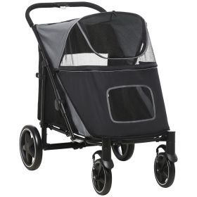 Pet Stroller Dog Carriage One Click Fold with Universal Front Wheels Shock Absorber Brakes Storage Bags Mesh Window.