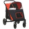 Pet Stroller Dog Carriage One Click Fold with Universal Front Wheels Shock Absorber Brakes Storage Bags Mesh Window