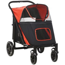 Pet Stroller Dog Carriage One Click Fold with Universal Front Wheels Shock Absorber Brakes Storage Bags Mesh Window