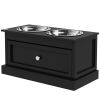 Elevated Dog Bowls with Storage Drawer, Raised Dog Bowl Stand Pet Food Bowl Dog Feeding Station, Black