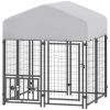 Welded Wire Outdoor Dog Kennel with 360° Rotating & 4 Levels Adjustable Bowls, Waterproof Cover, 3.9' x 3.9' x 4