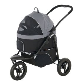 3 in 1 Pet Jogging Stroller for Small Dogs with Detachable Carrier, Storage Basket, Gray