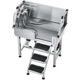 VEVOR 34 Inch Stainless Steel Dog Washing Station, Pet Grooming Tub with Hot & Cold Faucet, Showerhead, Home Wash Sink, Fits Small Dogs