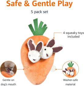 Interactive Hide and Seek Squeaky Dog Plush Toy, Rabbit and Carrot, Orange and White, 5-Pack