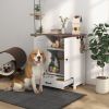 Pet Feeding Station for Medium Dogs, White, with Storage, Raised Bowls, Adjustable Panel, Hooks