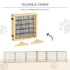 Wooden Pet Gate, 6-Panel Folding Dog Safety Barrier with Support Feet for Small & Medium Dogs, Natural Wood