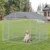 Large Outdoor Dog Kennel, 98x98x77, Metal Playpen with Lock, Mesh Sidewalls, Weatherproof Cover, Black