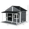 Outdoor Dog House Cabin Style for Medium/Large Dogs, Wooden Raised Pet Kennel with Asphalt Roof,Loading 53 lbs., Gray