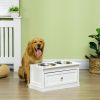 Elevated Dog Bowls Large Dog Feeder Station with 2 Stainless Steel Bowls Storage Drawer Wood Stand White