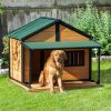 Wooden Outdoor Dog House with Porch Asphalt Roof for Medium Large Dogs Yellow