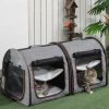 39" Portable Twin Compartment Show House Cage/Condo, Soft-Sided Pet kennel, Dual Compartment, Soft Cushions & Storage Bag, Gray