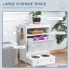 Pet Feeder Station with Storage, Dog Food Storage Container with 2 Raised Dog Bowls, White