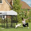 Welded Wire Outdoor Dog Kennel with 360° Rotating & 4 Levels Adjustable Bowls, Waterproof Cover, 3.9' x 3.9' x 6