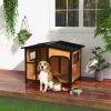 43" L Wooden Dog House, Outdoor Waterproof Dog Kennel for Large Dogs with Openable Roof & Giant Window, Yellow