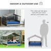 Pet House Wicker, Rattan Bed for Indoor/Outdoor with Water-Resistant and Removable Cushions, Elevated Bottom, Dark Blue