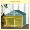 Outdoor Dog House Cabin Style for Medium/Large Dogs, Wooden Raised Pet Kennel with Asphalt Roof,Loading 53 lbs., Gray