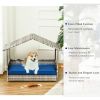 Pet House Wicker, Rattan Bed for Indoor/Outdoor with Water-Resistant and Removable Cushions, Elevated Bottom, Dark Blue