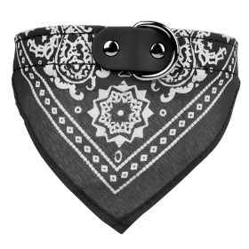 Adjustable Bandana Leather Pet Collar Triangle Scarf (Color: Black, size: L)