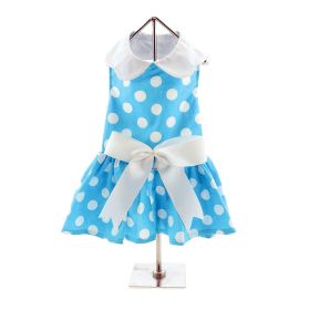 Blue Polka Dot Dog Dress with Matching Leash (size: large)