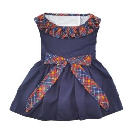 Navy Dog Dress with Plaid Ruffles (size: large)
