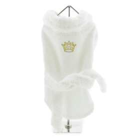 White Gold Crown Cotton Dog Bathrobe by Doggie Design (size: medium)