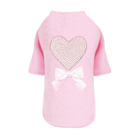 Pearl Heart Dog Sweater (Color: Baby Pink, size: XS)